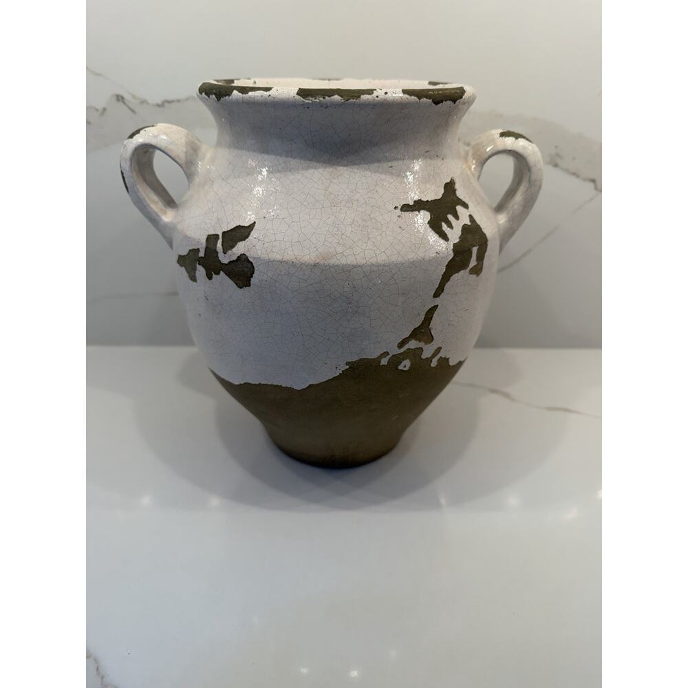 Pottery Barn Tuscany Crackle Glaze Terracotta Ceramic Urn Vase Rustic White - Picture 2 of 11